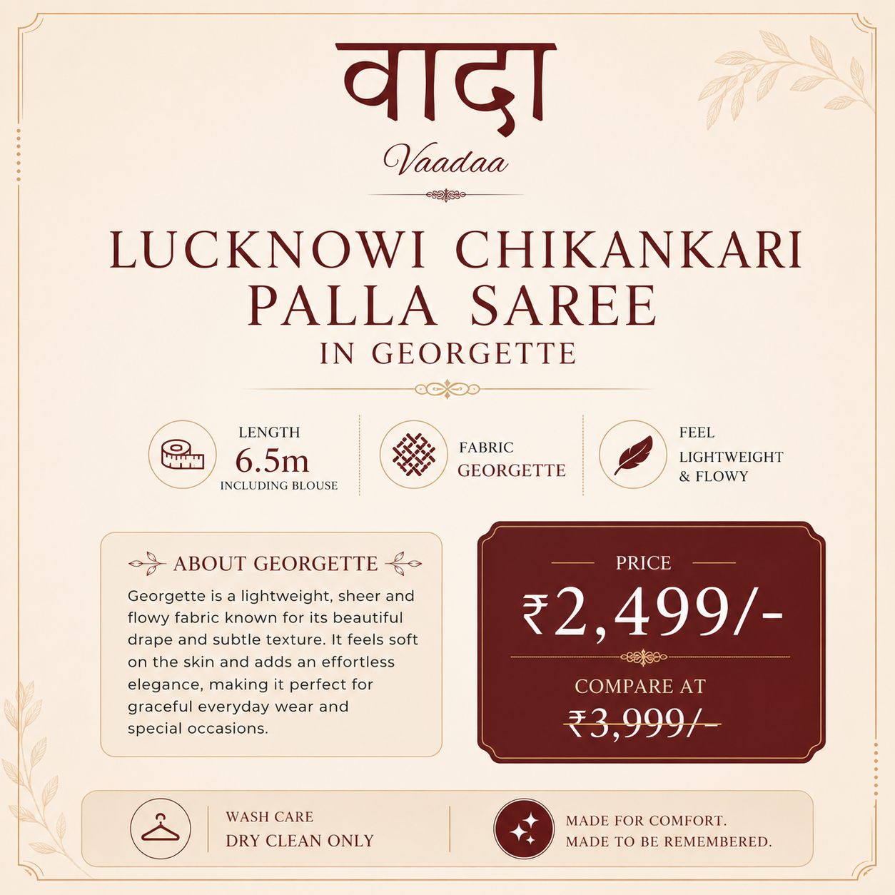 Lucknowi Chikankari Palla Saree in Georgette