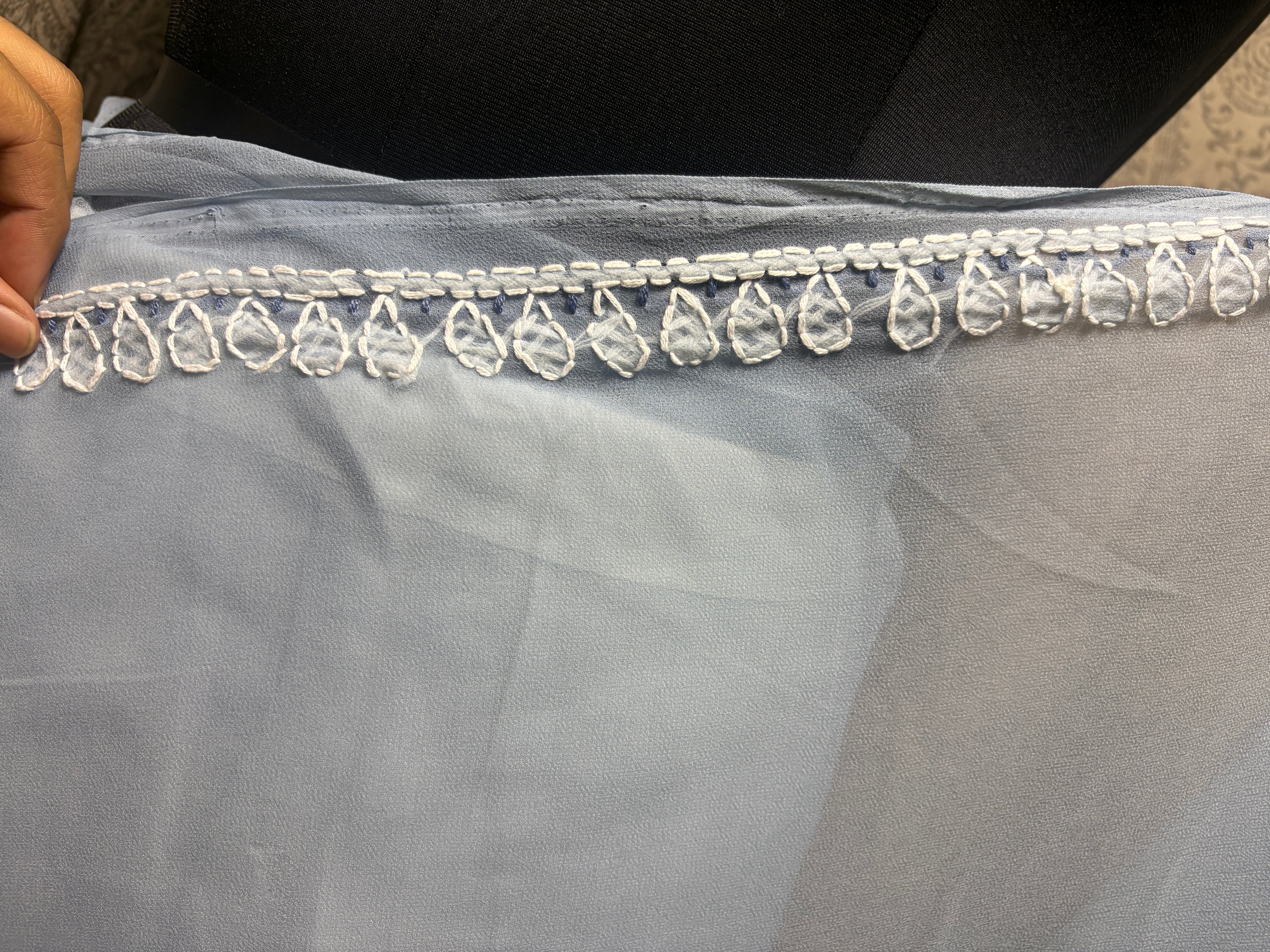Georgette Hand Embroidered Lucknowi Chikankari Palla Saree