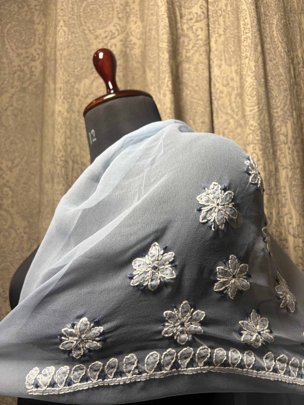 Georgette Hand Embroidered Lucknowi Chikankari Palla Saree