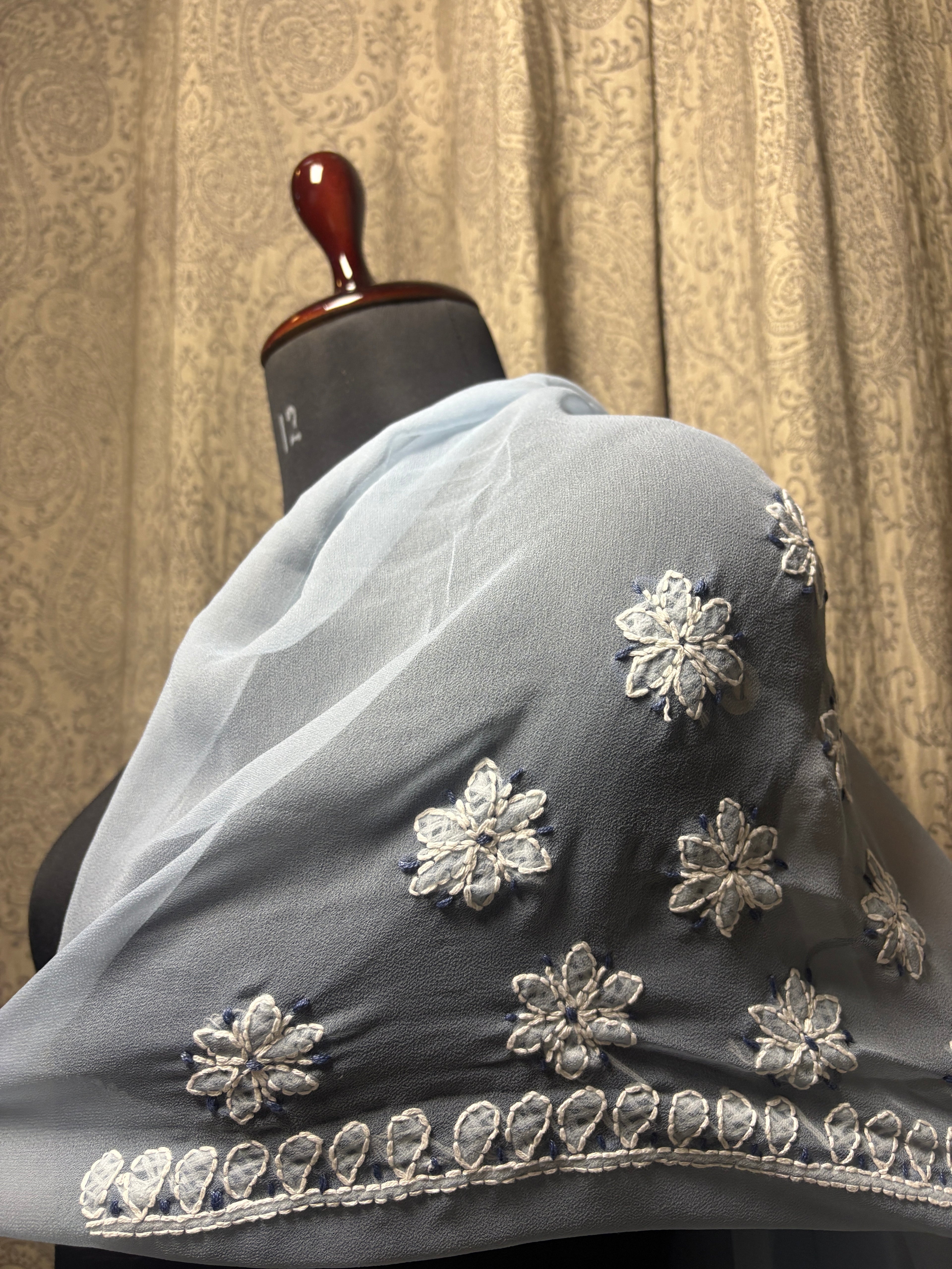 Georgette Hand Embroidered Lucknowi Chikankari Palla Saree