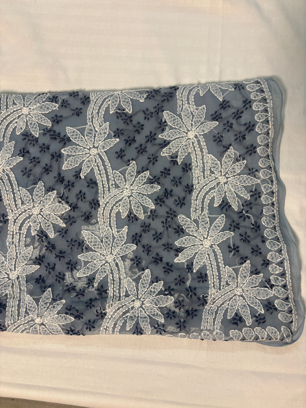 Georgette Hand Embroidered Lucknowi Chikankari Palla Saree