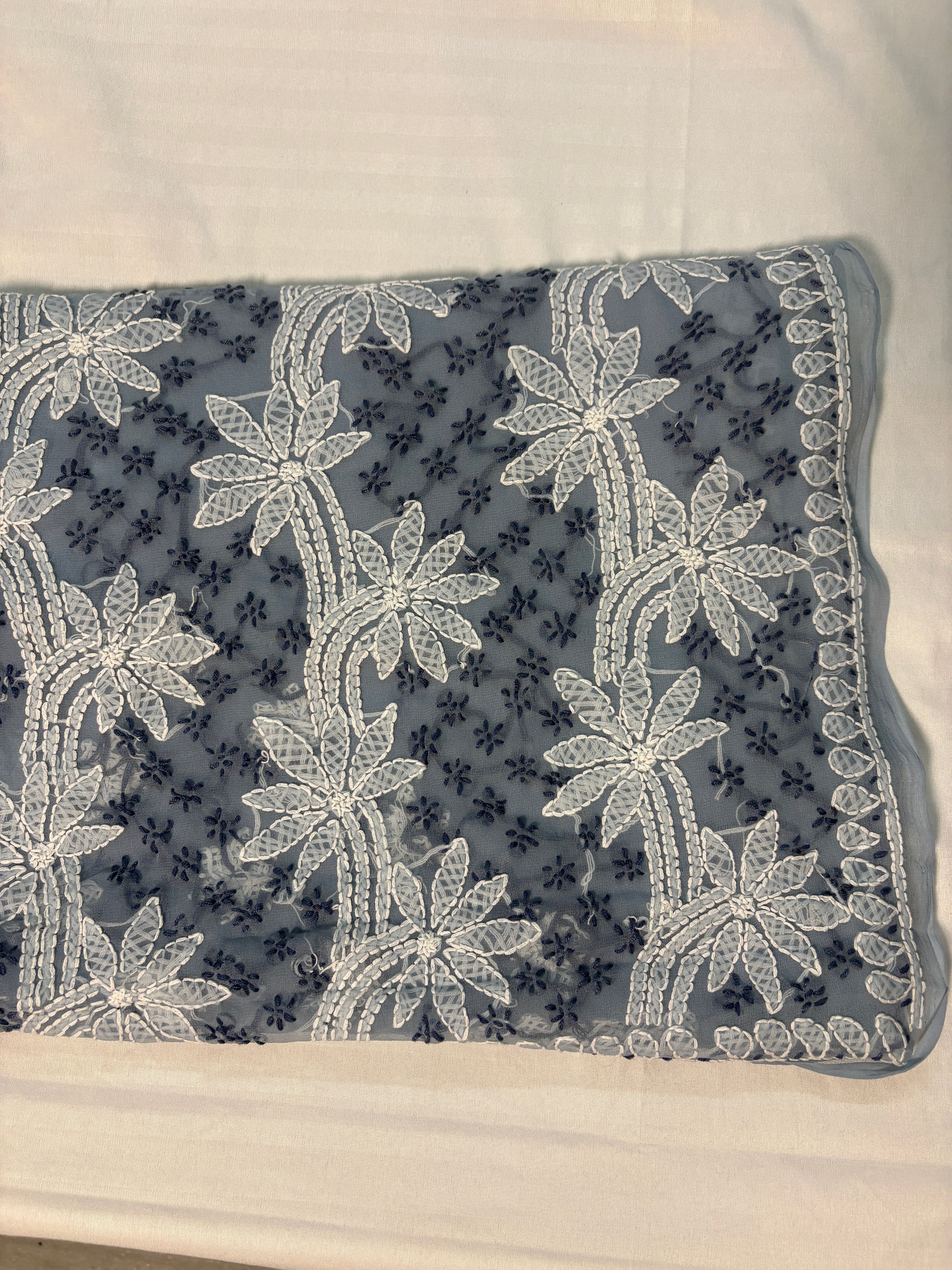 Georgette Hand Embroidered Lucknowi Chikankari Palla Saree