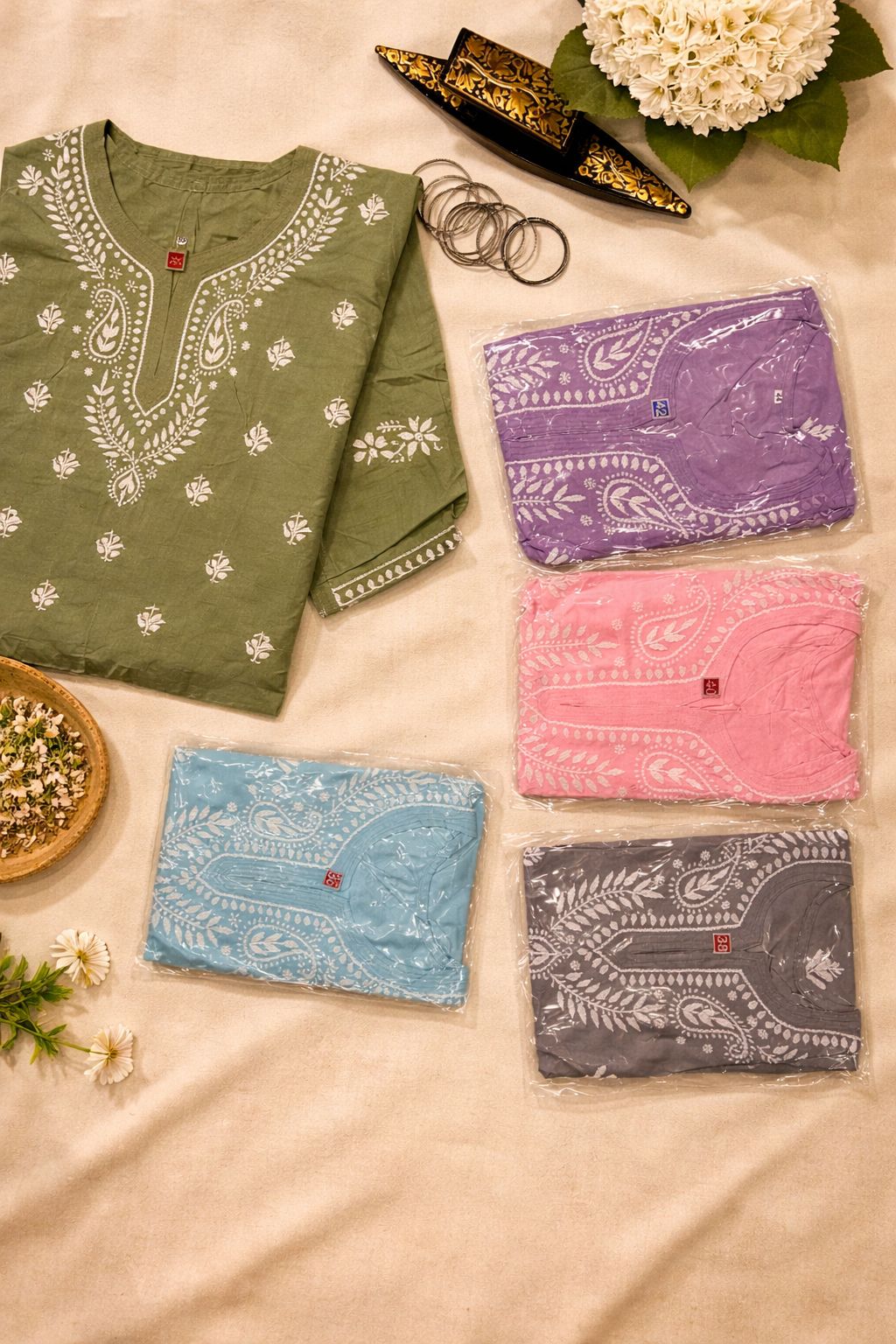 Modal Silk Short length Chickakari Kurti Super Fine cotton fabric