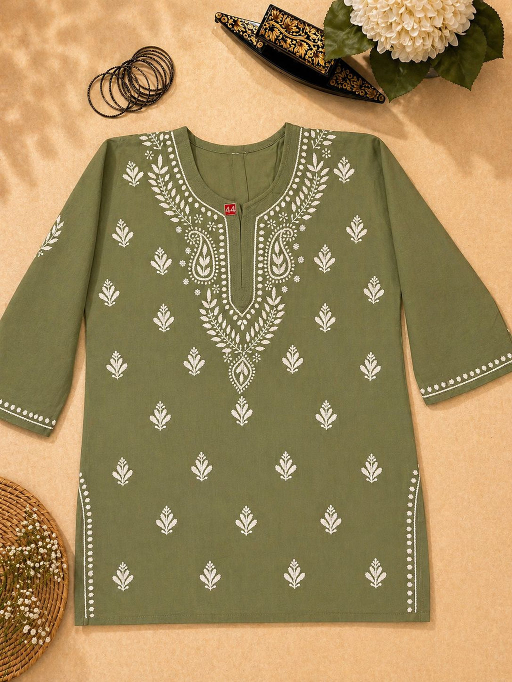 Modal Silk Short length Chickakari Kurti Super Fine cotton fabric