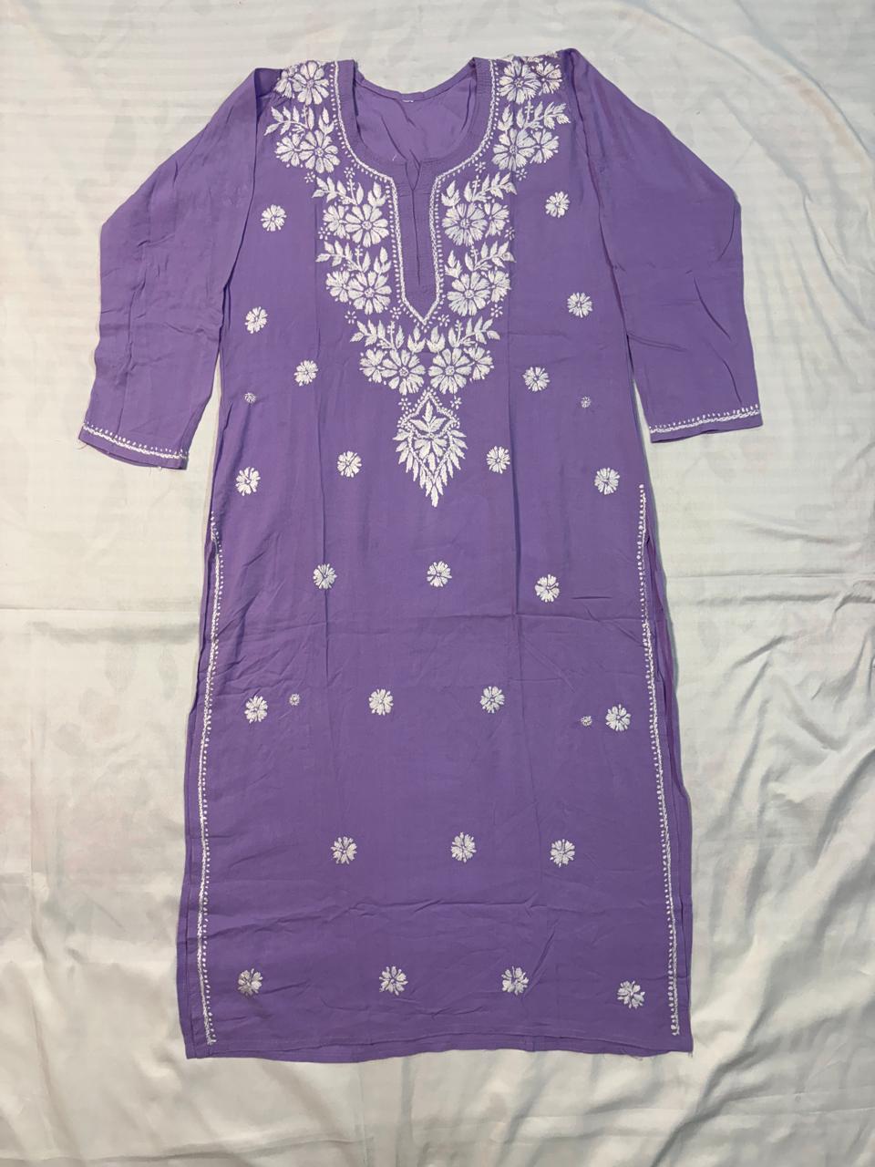 Modal Chikankari Long Kurti- Premium soft Modal fabric