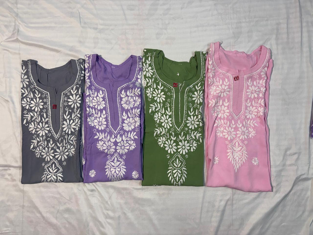 Modal Chikankari Long Kurti- Premium soft Modal fabric